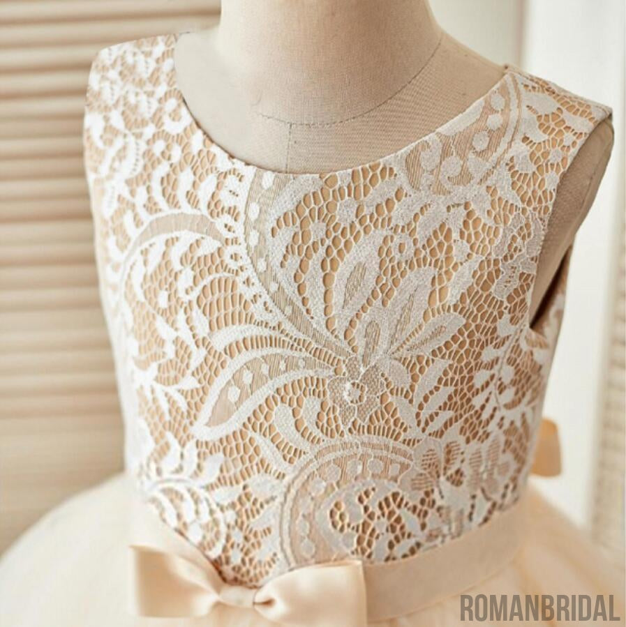 Round Neckline Lace Top Tulle Flower Girl Dresses, Affordable Little Girl Dresses, FG076