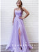 A-Line Spaghetti Straps Tulle Lace Long Prom Dresses With Slit,RBPD0042