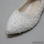 Pregnant Flat Heels Pearls Lace Pointed Toe White Wedding Bridal Shoes, S017