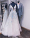 Beading Spaghetti Straps Deep V-neck Embroidery Prom Dress, PD0633