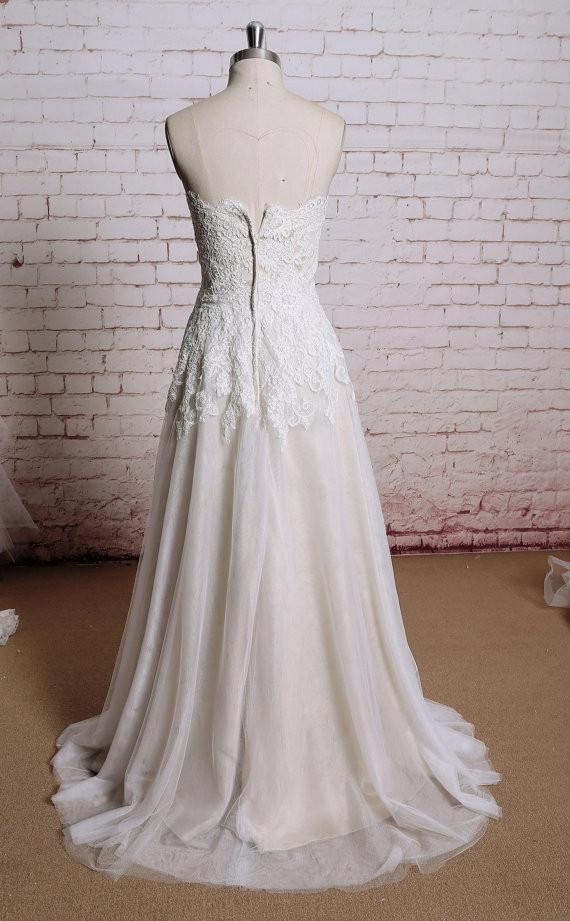 Popular Mermaid Strapless  Lace Appliques Sweep Train Wedding Dresses, WD0341
