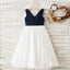 Navy Chiffon V-neck White Skirt Flower Girl Dresses, Simple Little Girl Dresses, FG081