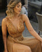 A-line Floor-length Deep V-neck Beading Top Prom Dress, PD0639
