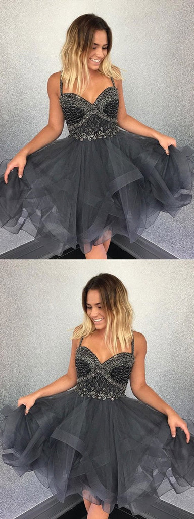 Newest Spaghetti Straps Sweetheart Sleeveless Beading Organza Homecoming dresses, HD0374