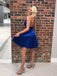 A-line Spaghetti Straps Sexy V-neck Backless Sleeveless Short Homecoming dresses, HD0375