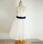 Illusion Lace Tulle Flower Girl Dresses with Navy Belt, Affordable Flower Girl Dresses, FG083