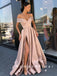 Simple A-Line Off The Shoulder Split Side Cheap Long Prom Dresses,RBPD0004