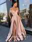 Simple A-Line Off The Shoulder Split Side Cheap Long Prom Dresses,RBPD0004