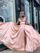 Sexy V-neck A-line Side Slit Cheap Long Prom Dresses,RBPD0124