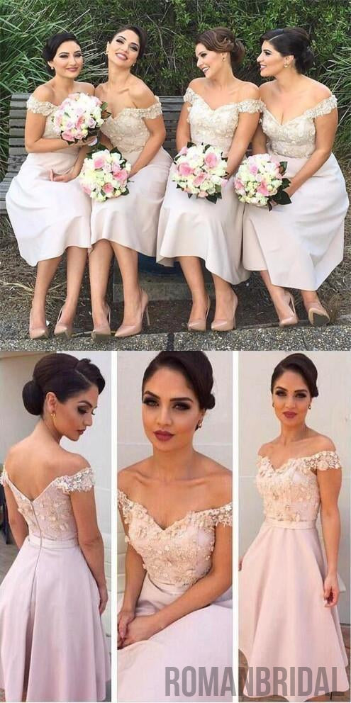 Short Floral A Line Cheap Maid Of Honor Keen Length Bridesmaid Dresses.PD0257