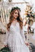 A-Line V-Neck Long Sleeves Lace Floor Length Wedding Dresses,RBWD0005