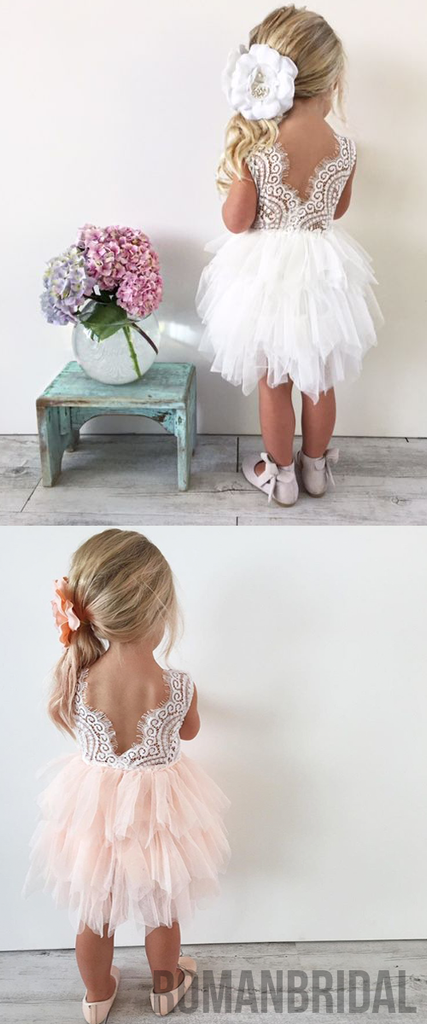 Scoop Neckline Lace Top Tulle Popular Tulle Flower Girl Dresses, Cheap Little Girl Dresses,  FG018