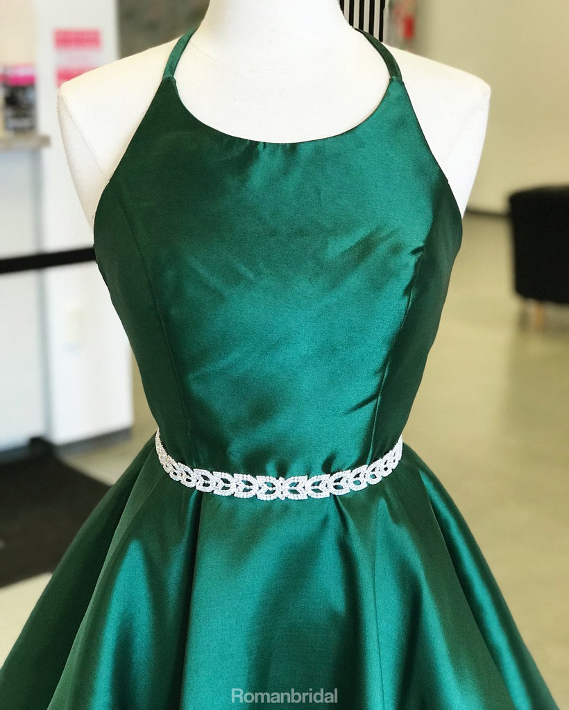 Newest Elegant A-line Round-neck Backless Cheap Green Homecoming dresses, HD0376
