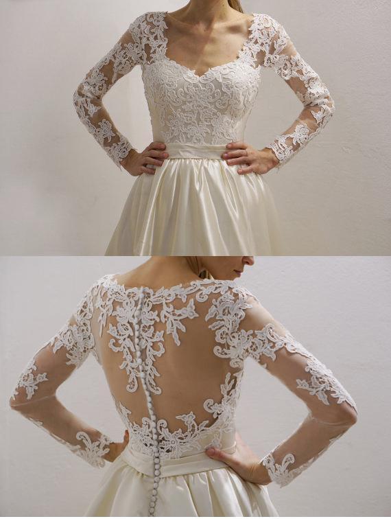 Gorgeous Long sleeves Lace Top Wedding Gown, Custom Made Long Wedding Dresses, WD0370