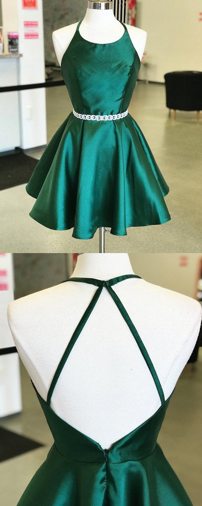 Newest Elegant A-line Round-neck Backless Cheap Green Homecoming dresses, HD0376