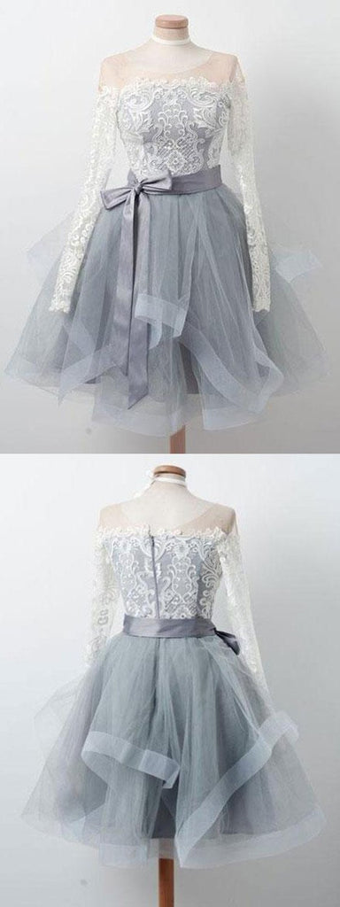 Elegant Lace Long Sleeves Organza Zipper Back Short Homecoming dresses, HD0377