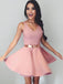 Newest Spaghetti Straps V-neck Backless Pink Simple Cheap Homecoming dresses, HD0378