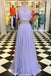 Two Pieces Floor-length Halter Sleeveless Beading Lavender Tulle Prom Dresses, PD0566