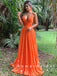 A-Line V-Neck Spaghetti Straps Chiffon Long Prom Dresses With Pleats,RBPD0054