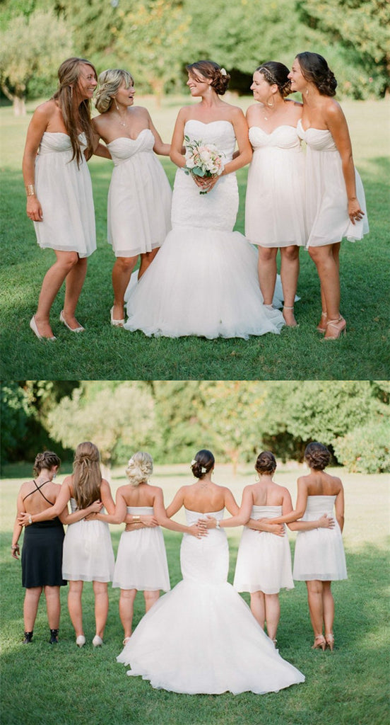 Sweetheart Short Simple Ivory Chiffon Bridesmaid Dresses, BD0565