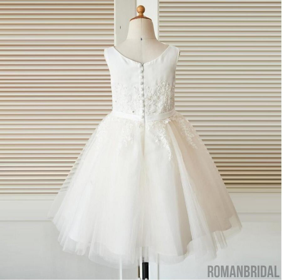 Scoop White Sleeveless Unique New Flower Girl Dresses, FG090