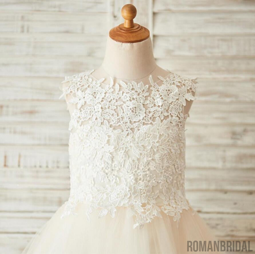 Open Back Top Lace Flower Girl Dresses, FG094