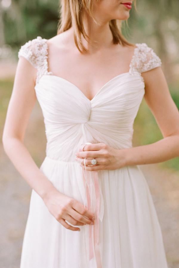 Long Chiffon Sweetheart Elegant Beaded Cap Sleeve Backless Lace Wedding Dress, WD0372