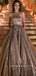 Charming Shinny A-Line Sweetheart Long Prom Dresses With Cross Neck,RBPD0060
