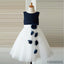 Sleeveless applique round neck princess dress, Navy blue shirt white dress, Flower girl dress, FG0095