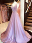 Simple A-Line V-Neck Sleeveless Long Prom Dresses, PD0751