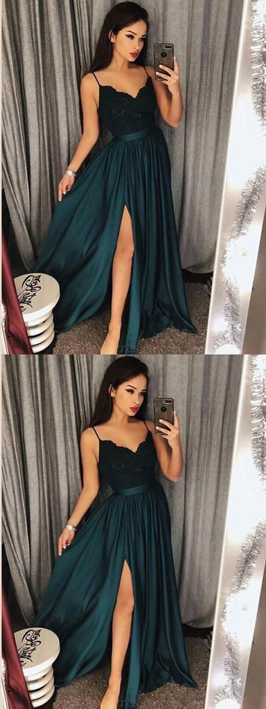 Spaghetti Straps Lace Appliques Top Long cheap Prom Dress, PD0601