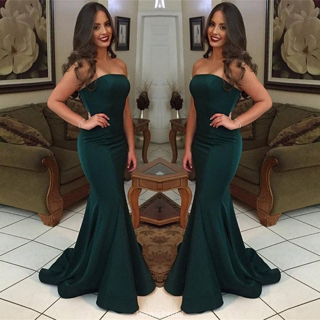 Modest Dark Green Mermaid Strapless Long Prom Dress, PD0611