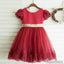 Red round neck Puff Sleeve Cute lace flower girl dress with big Golden bow back, Flower girl dress, FG0100
