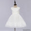 Pure white tutu, round neck,Back with a bow, Back torso button Flower Girl Dress, FG0102