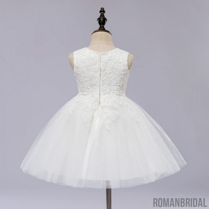 New Arrival Pure white tutu, round neck lace sleeveless cute sweet simple Flower Girl Dress, FG0104