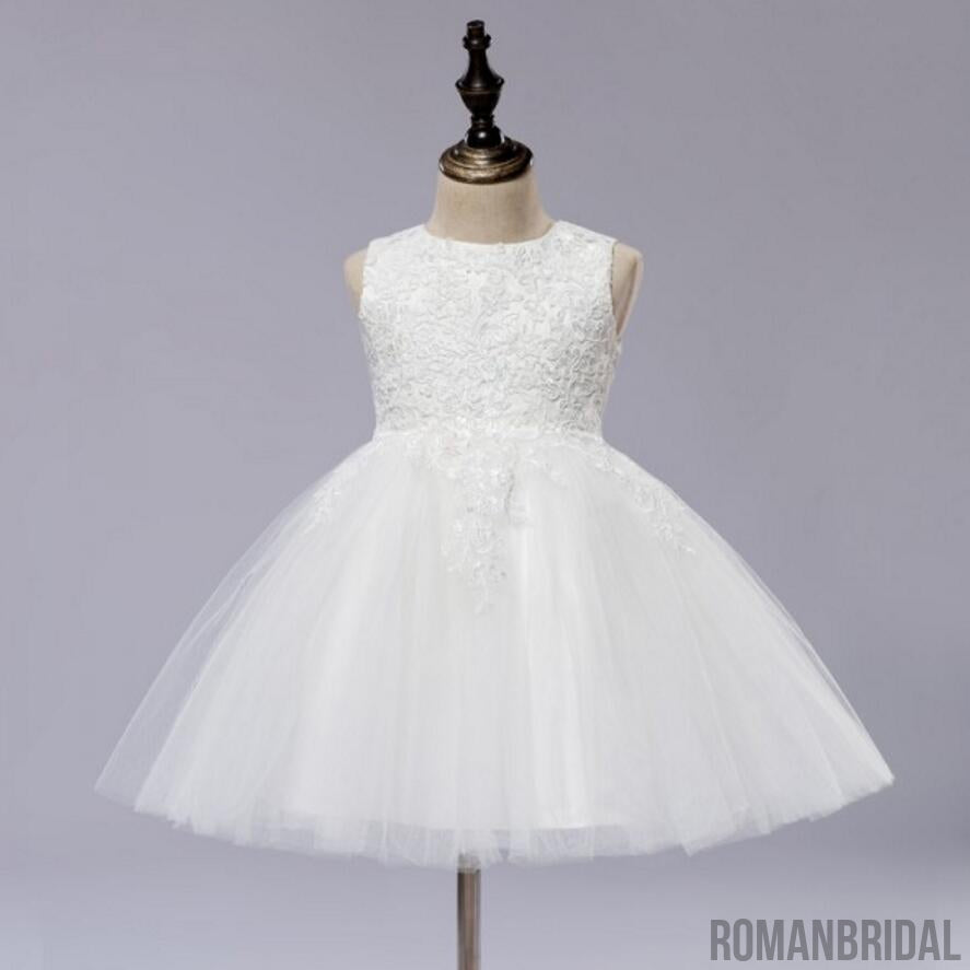 New Arrival Pure white tutu, round neck lace sleeveless cute sweet simple Flower Girl Dress, FG0104