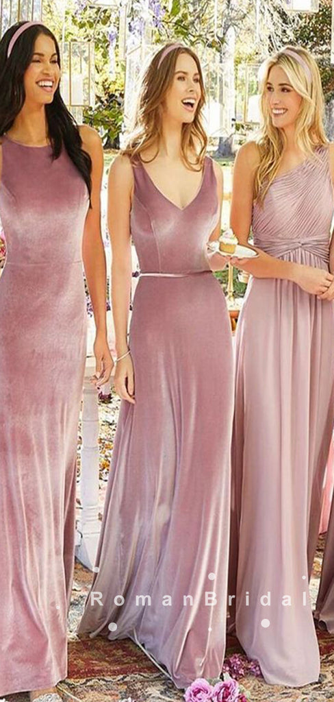 Mermaid V-Neck Sleeveless Velvet Cheap Bridesmaid Dresses With Belt,RBWG0008