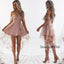 A-Line Spaghetti Straps off-shoulder Front short back long Pink Lace Homecoming dresses, HD0340