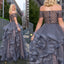 New Arrival off-shoulder grey organza beading Floor-length Party dress, long prom dresses, PD0522