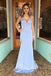 Spaghetti Straps V-neck Backless Long Blue Simple Prom Dresses, PD0576