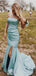 Unique Strapless Mermaid Zipper Back Long Prom Dresses With Split, PD0776