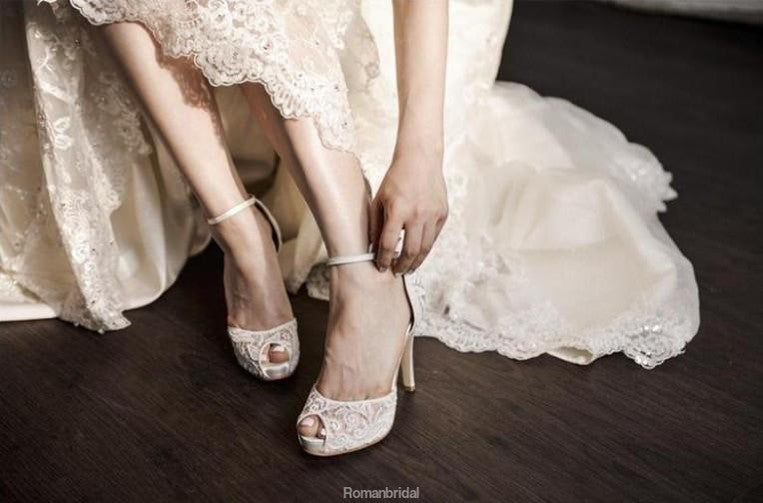 See through Ivory Lace Women's High Heels Fish Toe Wedding Shoes, S009