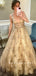 A-Line Deep V-Neck Sleeveless Tulle Long Prom Dresses With Beading,RBPD0098