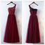 Popular A-line one shoulder tulle modest burgundy Evening dress long Prom dresses, PD0510