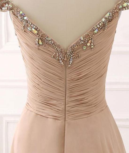Charming Off-shoulder Floor-length A-line beading Evening dress,Wrinkled back zip long prom dress, PD0511