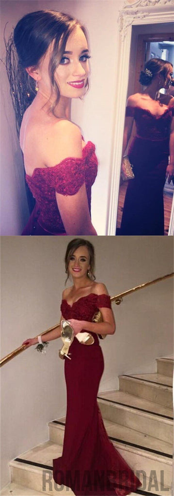 Burgundy Off Shoulder Best Sales Inexpensive Evening Long Wedding Party Prom Dresses  , PD0165