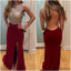 Burgundy Long Backless Sexy Side Slit Hot Sales Elegant Formal Fashion Prom Dresses,PD0029
