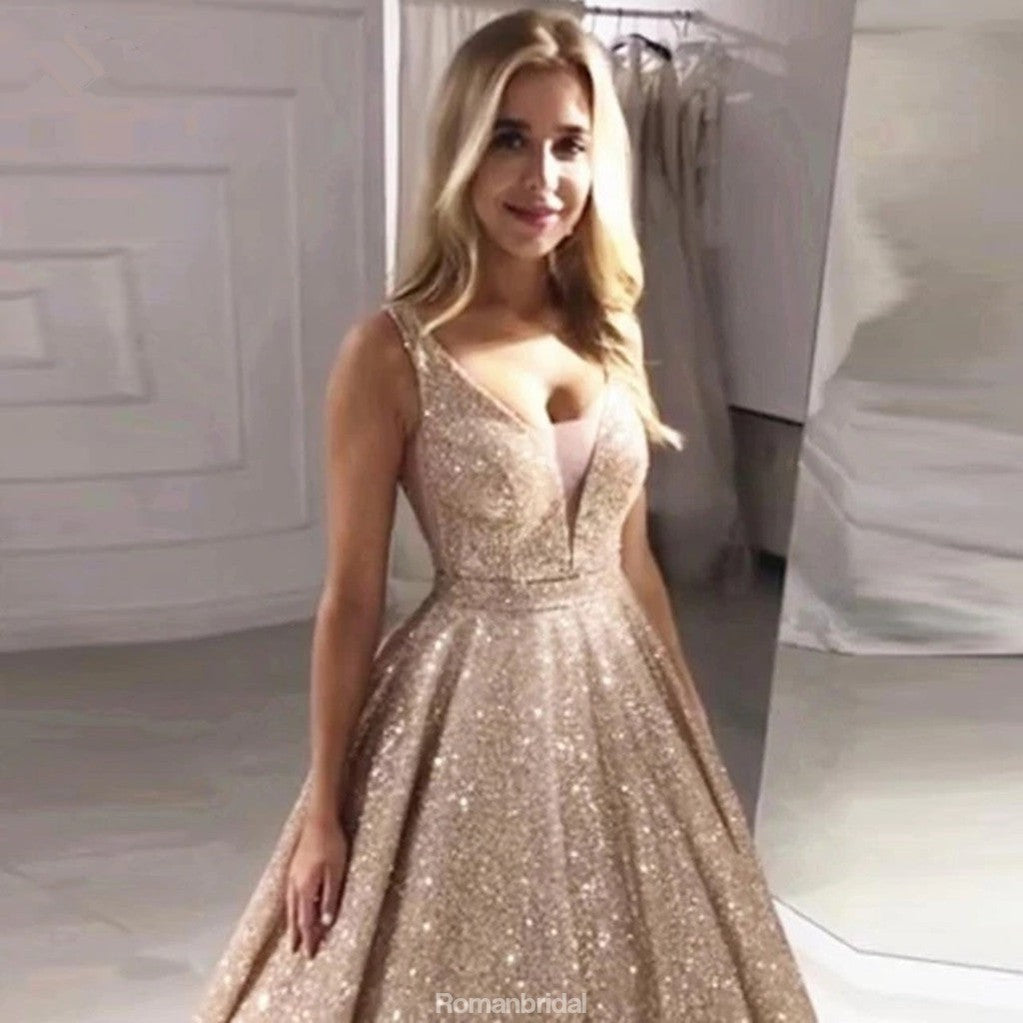 Stunning V-neck Ball Gown. Luxurious Backless Prom Dresses, PD0671