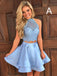 Two Pieces Halter Sleeveless Lace Top Sweet Cheap Short Homecoming Dresses, HD0350