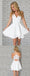 A Line White V-neck Spaghetti Straps Short Mini Homecoming Dresses, HD0358